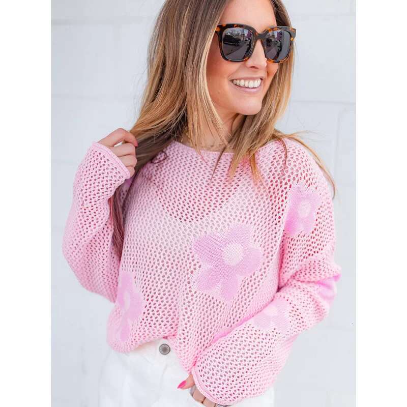 Dongdumaoyi Lente Zomer Nieuwe Trui Ronde Hals T Shirt Dames Lichtgewicht Casual Uitgehold Gebreid Lange Mouw Damesmode Top