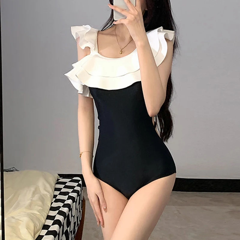 Womens pleated lace patchwork decal elegant twopiece mini ski swimsuit summer sexy hollow push up ultrathin beach 250326