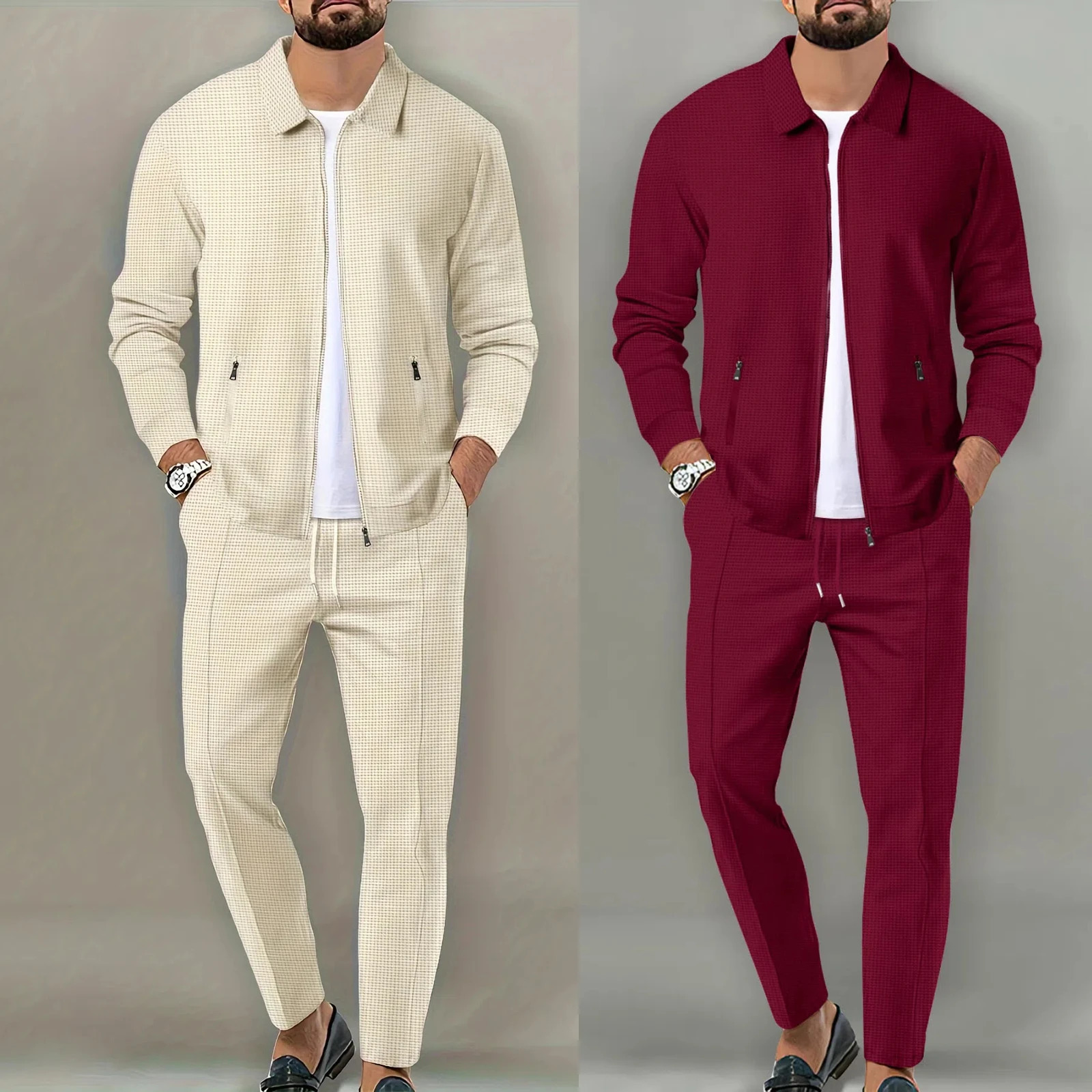 SpringSummer Sports Mens Youth Fashion Solid Color Jacket Trouser Double Casual Sportswear Zip Tracksuit 250327