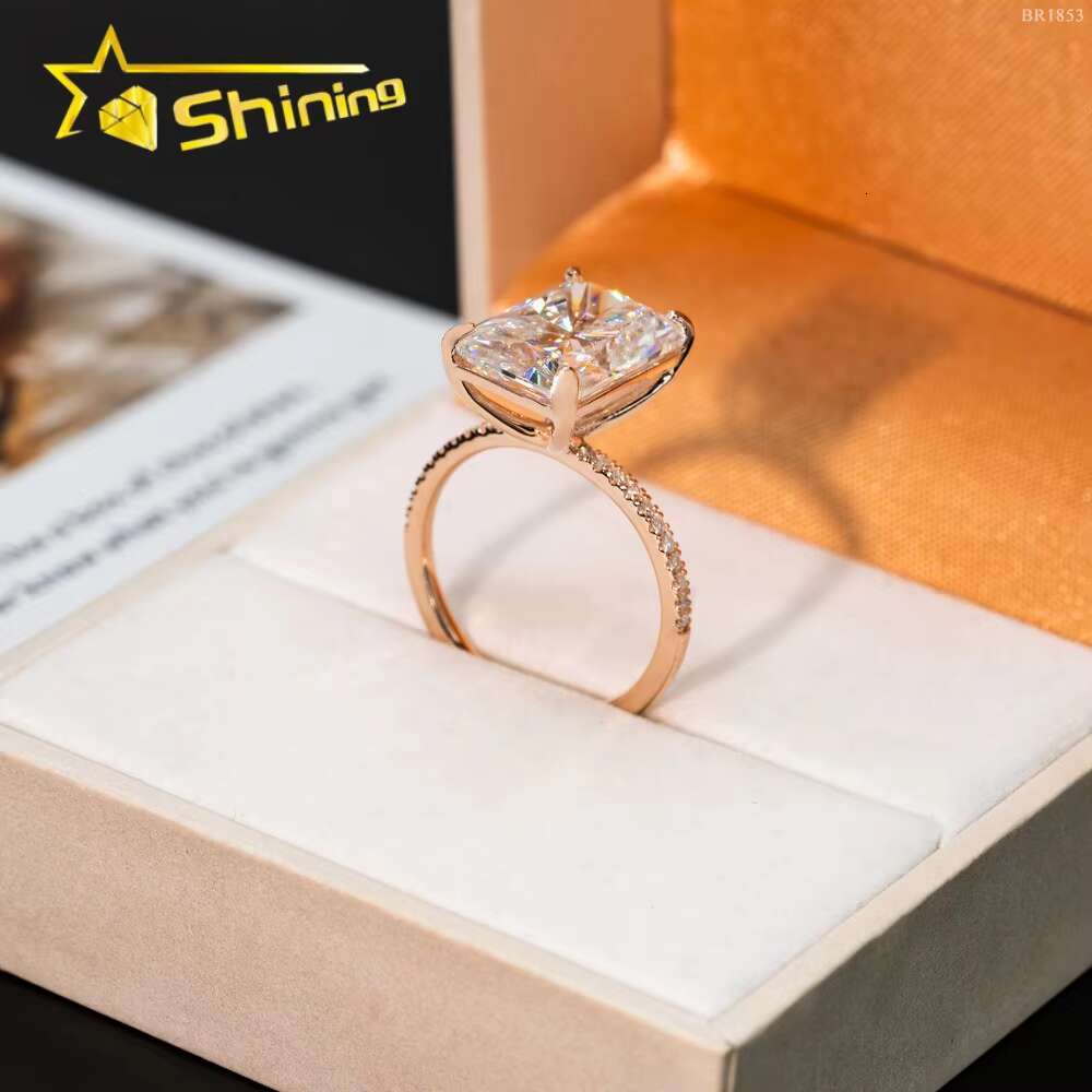 Fine Jewelry Women Diamond Wedding Ring Big Size 925 Sterling Silver 10*14mm 10CT Radiant Cut Moissanite Engagement Ring