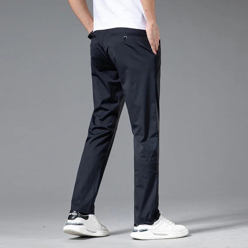 Summer Ultra-thin Ice Silk Quick-drying Casual Pants Male Gray Black High Elastic Straight Draped Mens Business Casual Trousers 250317
