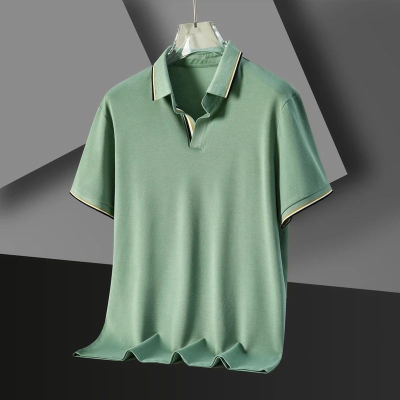 Mens Polo Shirt Summer High end Ice Silk Cool Short Sleeve Collar Vneck Top Breathable Thin Tshirt Clothing 250327