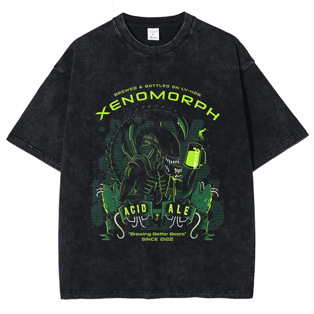 Mens Tshirt retro horror killer alien pattern printed short sleeved summer cotton oversized unisex top Y2K 250318