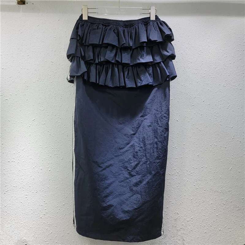 Women's 2025 Spring New Temperament Cake Splicing Toog One-Step Medium And Long Skirt