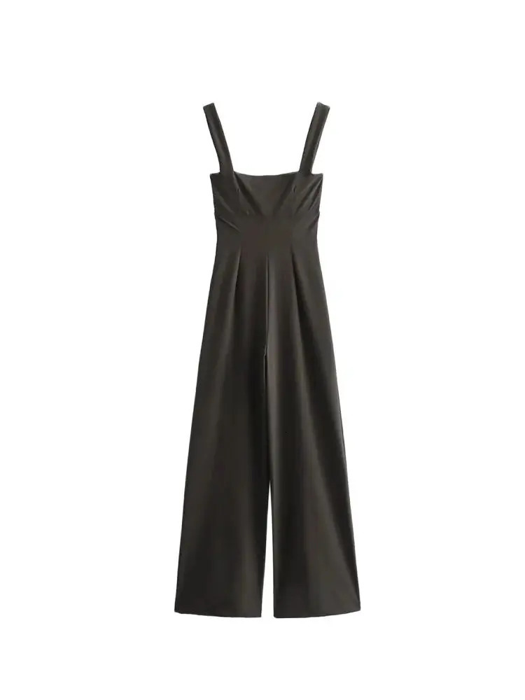 TRZA Womens Wide Leg jumpsuit Solid Color Side Zipper Strap Fashion Clothing 250326