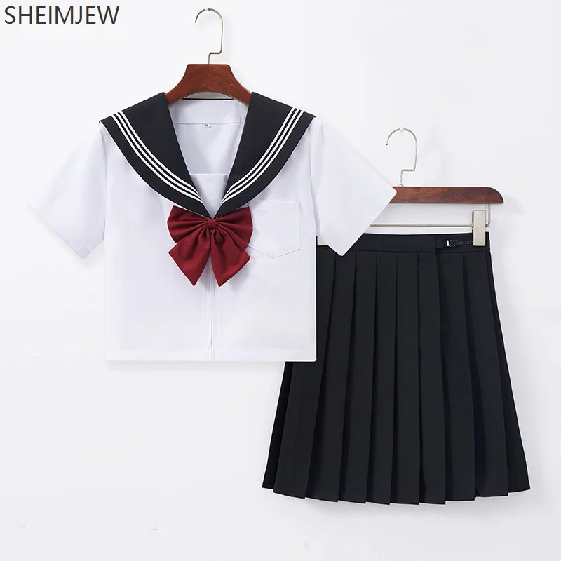 Japanese school uniform cute girl Jk suit black collar white three piece set campus sailor bow long sleeved 250326