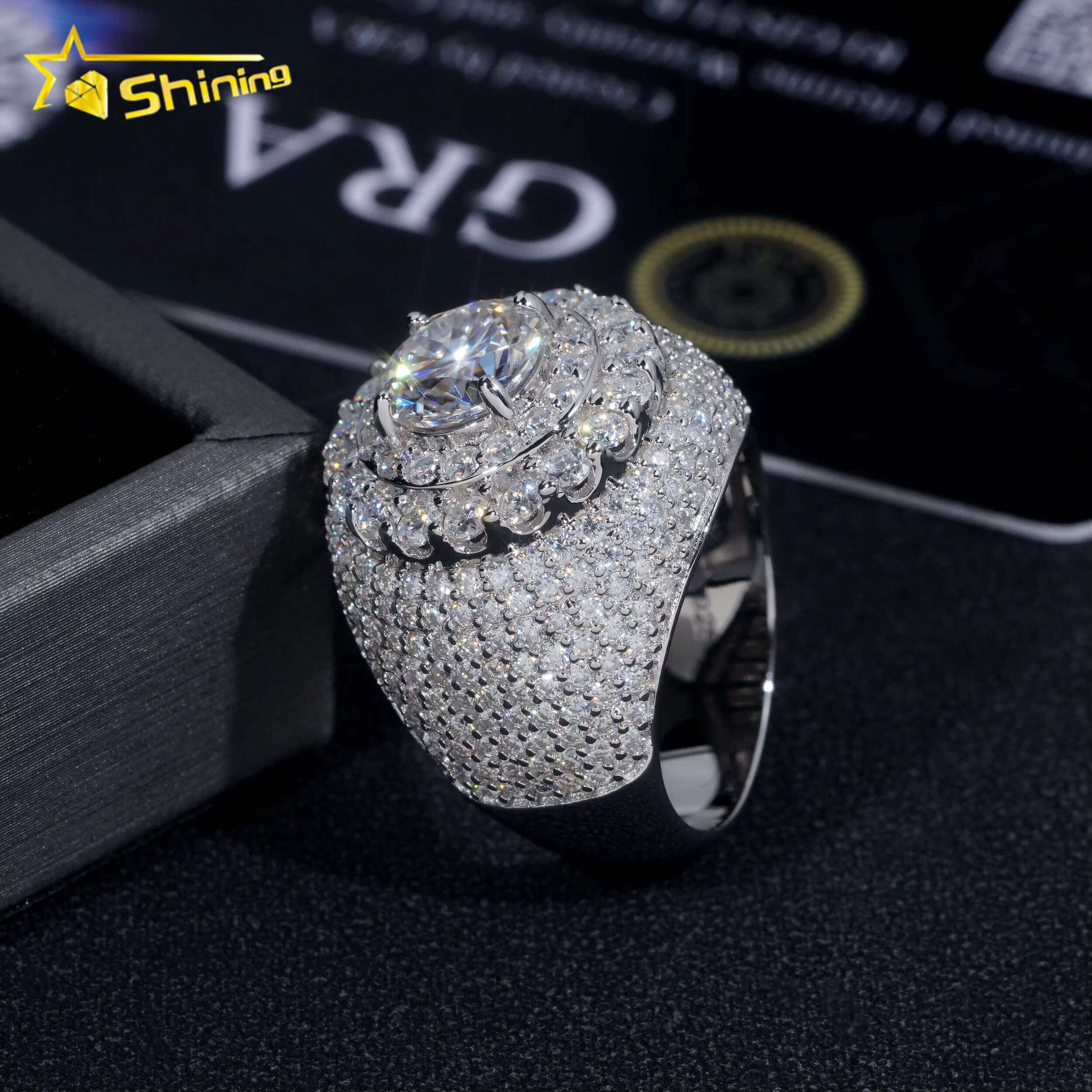 Gold Plated Men Ring Fine Jewelry Fast Shipping GRA Moissanite Mens Ring 925 Silver Iced Out Hip Hop Rings