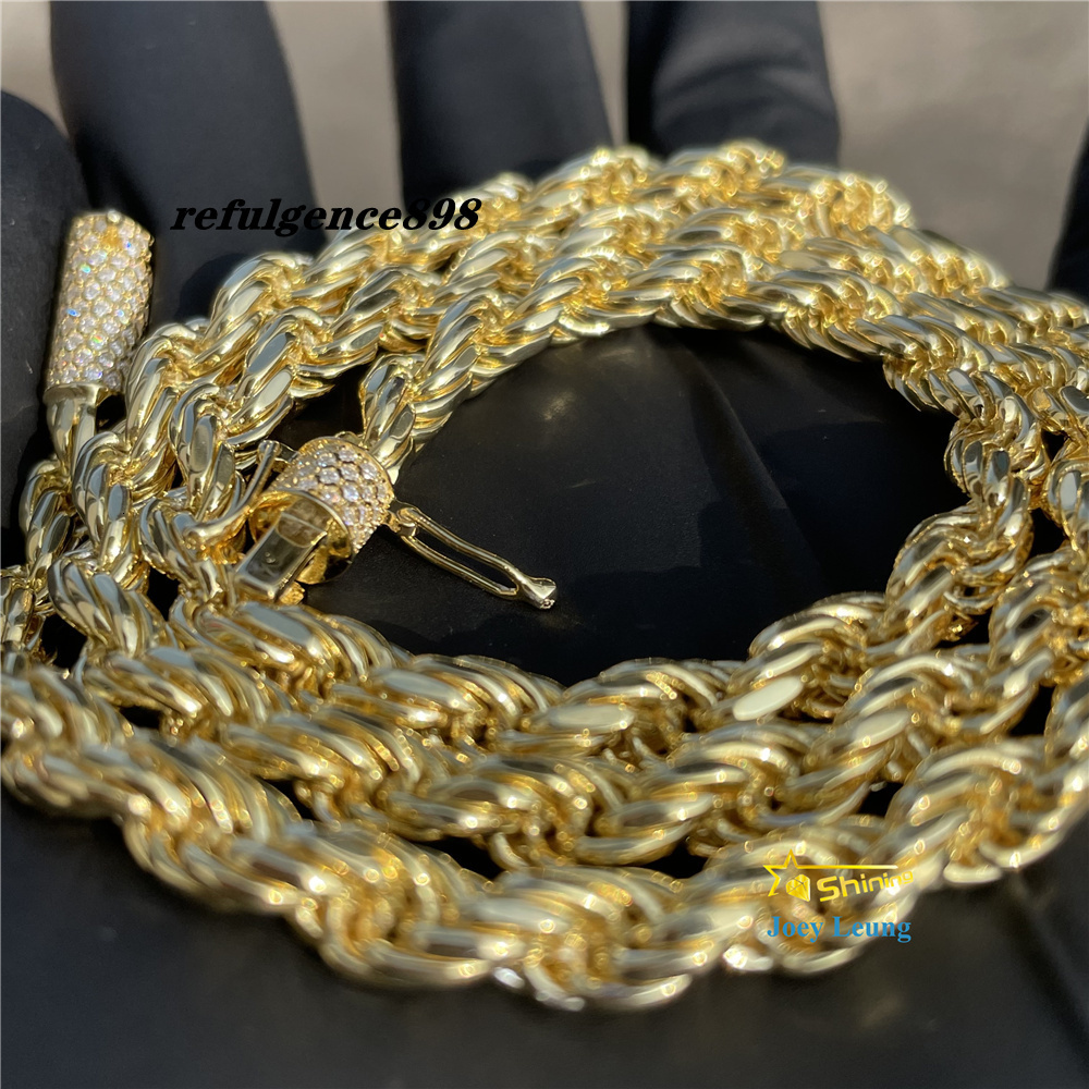 Ready to Ship Hip Hop Jewelry 6.0mm Rope Chain 18K Gold Plated VVS Moissanite Diamond Necklace 925 Sterling Silver Rope Chain
