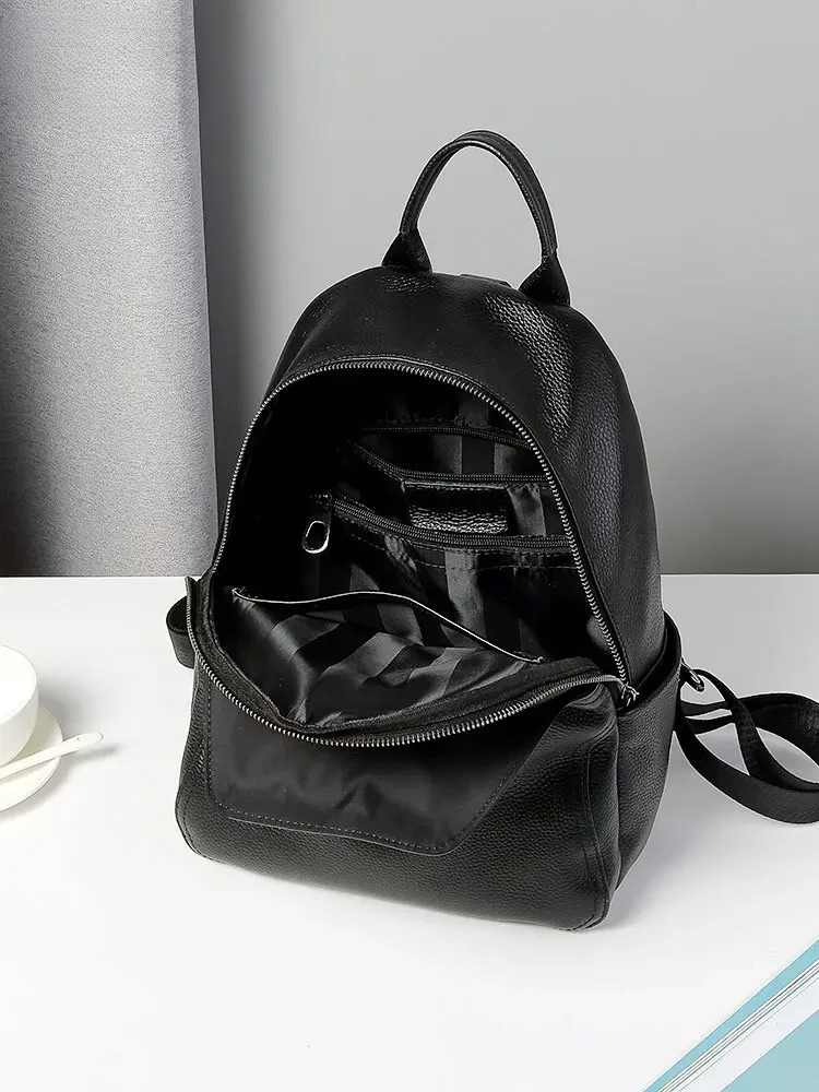 Black Backpack 100% Real Genuine Cowhide Women Bagpack Female First Layer Cow Leather School Book Backpacks Bags