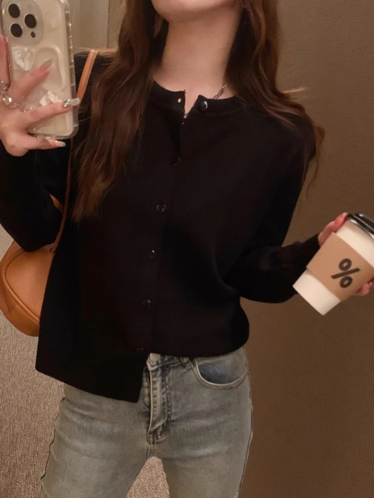 Womens cardigan wool sweater casual spring warm summer Oneck long sleeved single chest ultrathin fashion Korean knitted top 250326