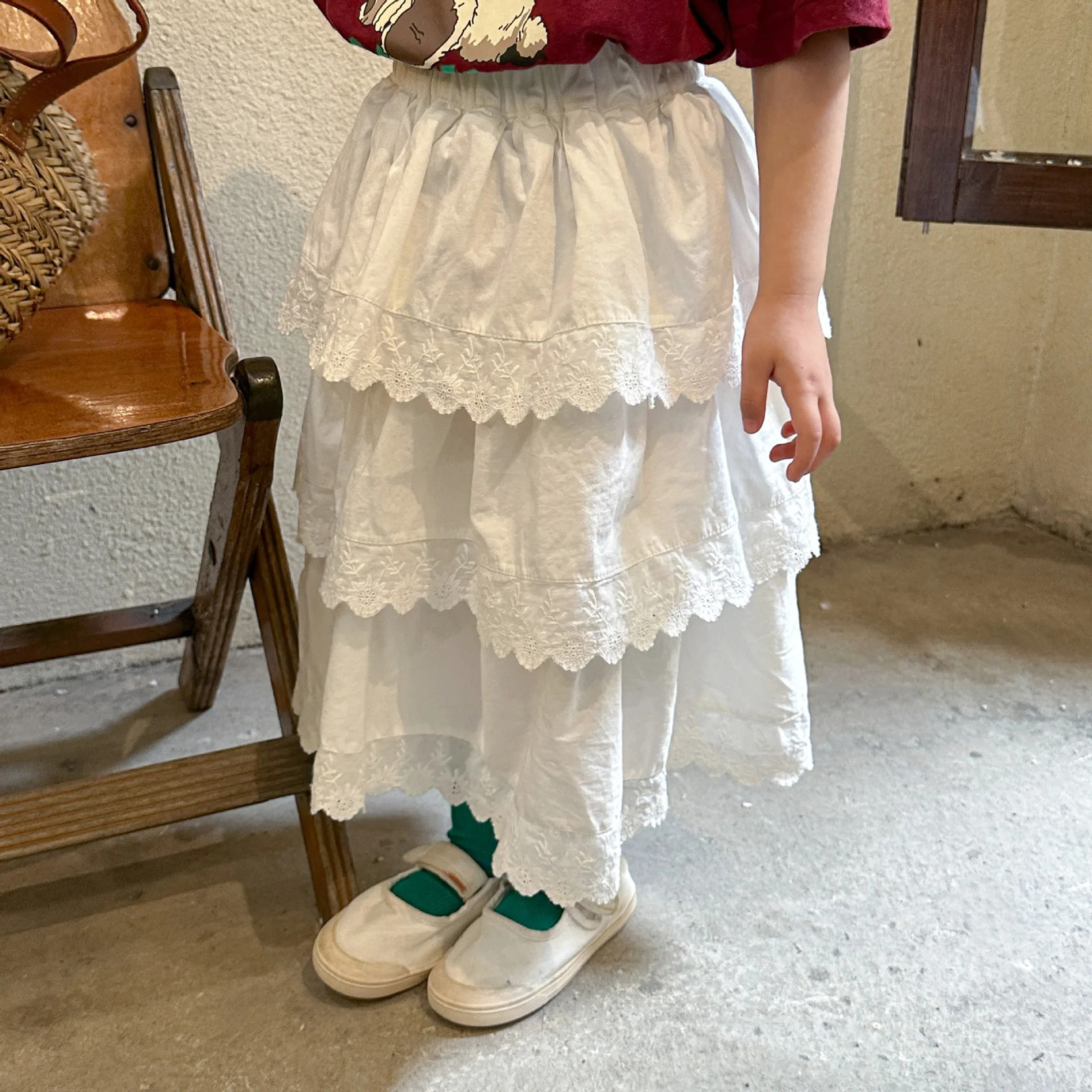 Girls Half Length Skirt Lace Princess Skirt Pure Cotton Childrens Clothing Summer Spring Autumn Baby Cake Long Skirt 250326