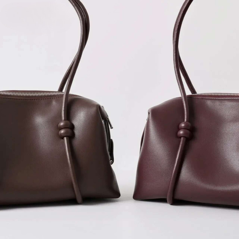 Vintage Simple Long-Handle Easy To Wear Women Tote Wine Red Genuine Cow Leather Female Shoulder Bag Rope Strap Travel Handbag