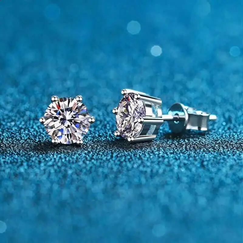 GRA Certified 0.5ct-2ct D Color Stud Earrings Lab Created Diamond 925 Sterling Silver Gold Plated Wedding Jewelry 250318