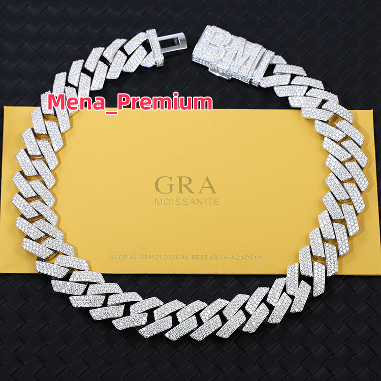 Hip Hop Jewelry 20mm 3 Rows Diamond Cuban Link Necklace for Men Sterling Silver Gold Miami Cuban Iced Out Cuban Link Chain
