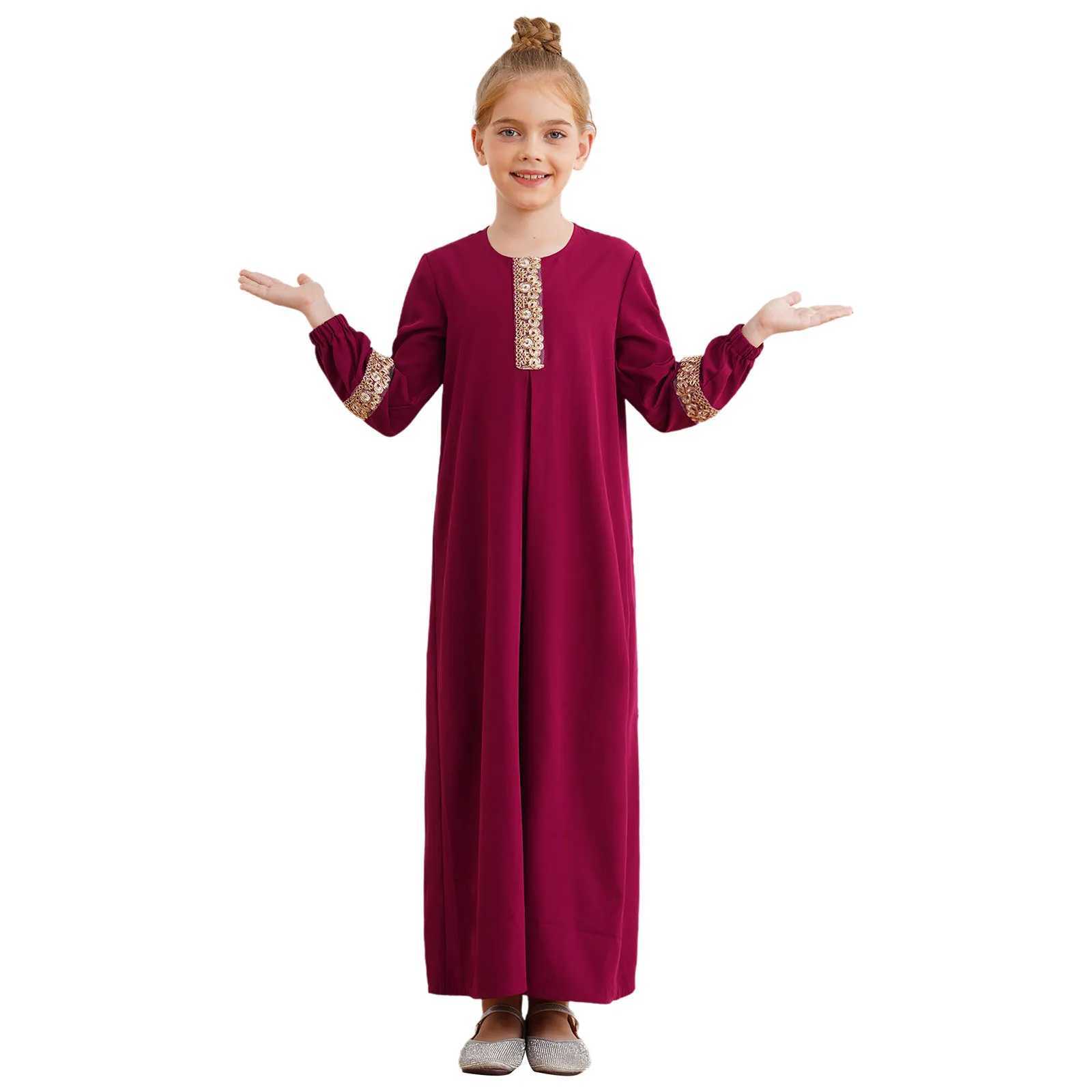 Childrens girl Muslim dress Abaya Morocco Kaftan Islamic childrens clothing Eid al Fitr long sleeved long skirt theme Par makeup W250326