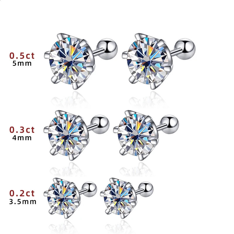 Butterflykiss 0.2-0.5ct Screw Stud Earring D Color 925 Sterling Silver Sparkle Earrings For Women Men Wedding Jewelry 250318