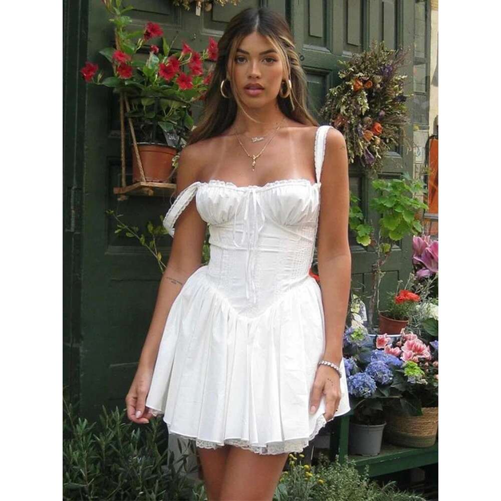 Lace ral Corset Short Sexy Dress Women's Slip White Yellow Casual Bandage Dresses Female Clothing Party Birthday Summer 2025