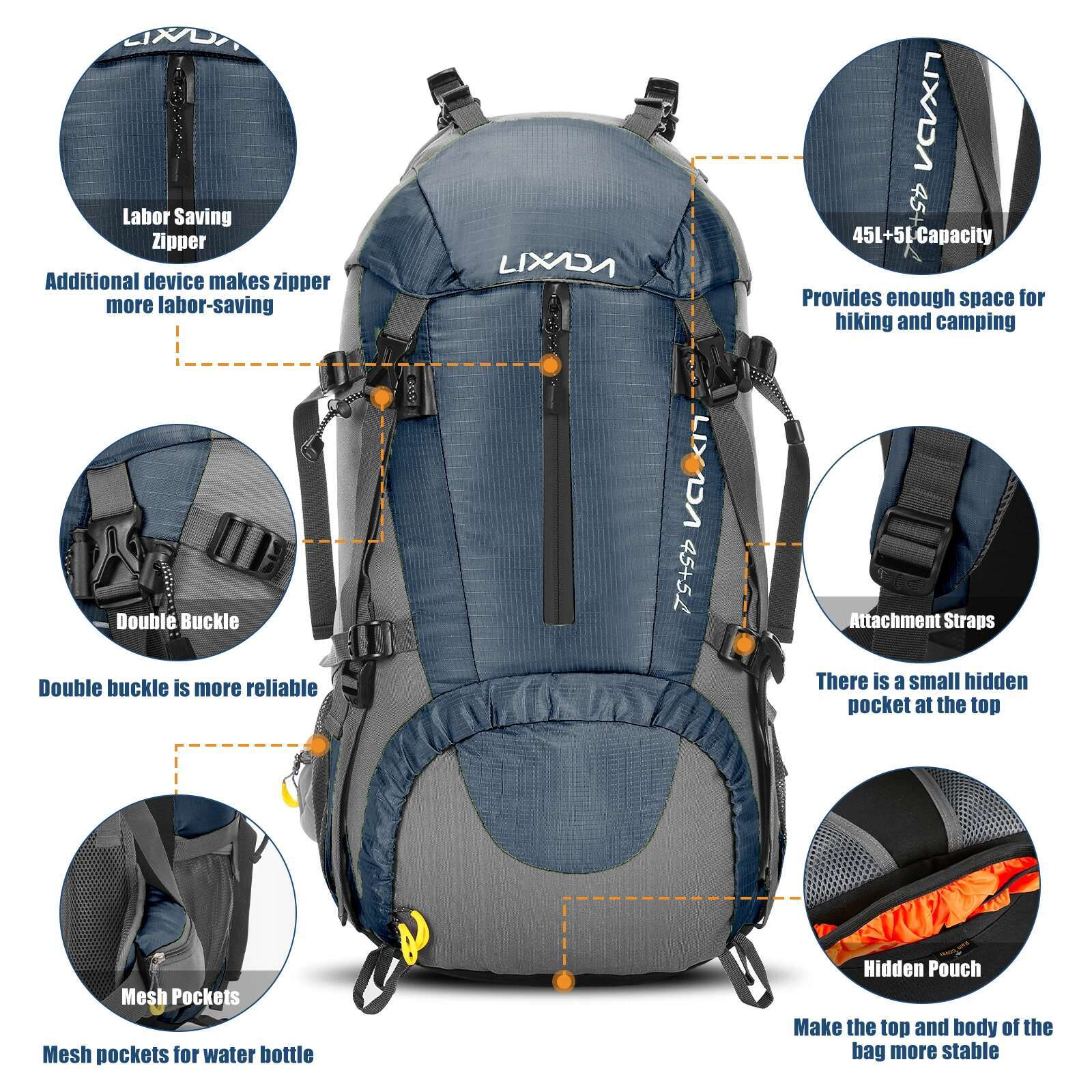 50L Waterproof Outdoor Sport Hiking Camping Travel Backpack Pack Mountaineering Climbing Trekking Bag Knapsack With Rain Cover