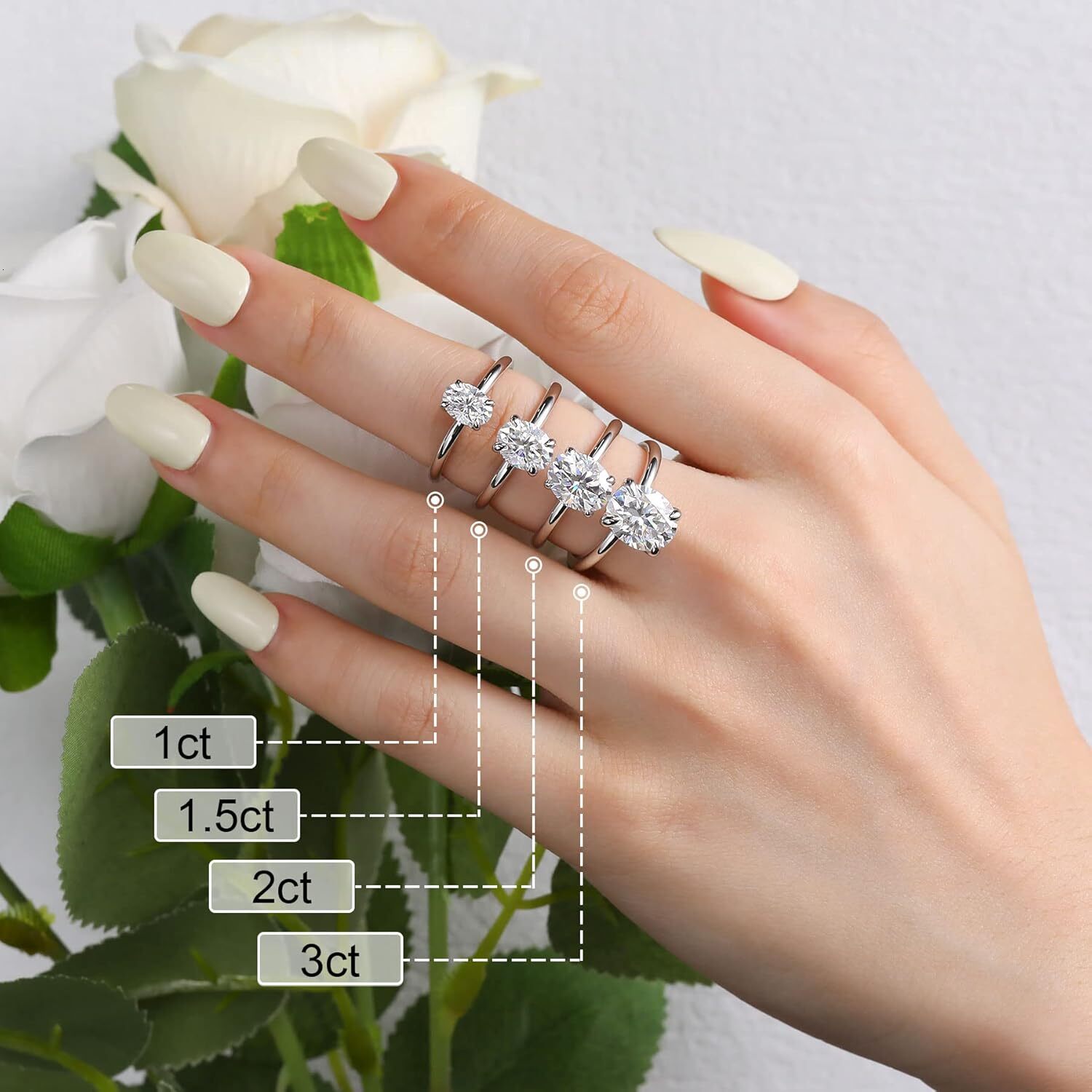 Ladylike 1/1.5/2/3CT Oval Cut Moissanite Engagement Ring for Women 925 Sterling Silver Solitaire Rings with Hidden Halo D Color VVS1 Promise Wedding R