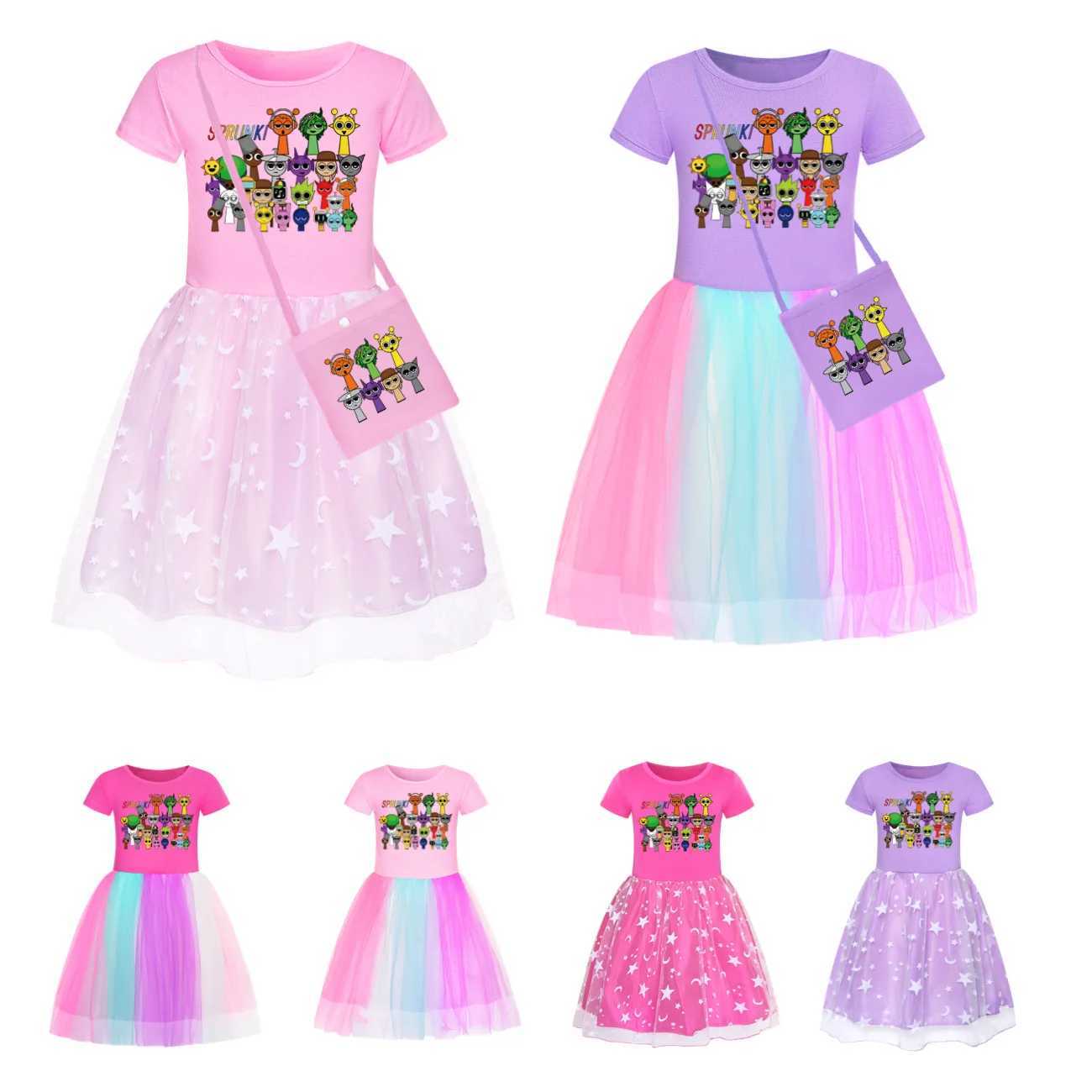 Sprunki dresses childrens summer vacation clothing baby girl games Incrediblebox short sleeved casual dresses and bags childrens wedding vests W250326