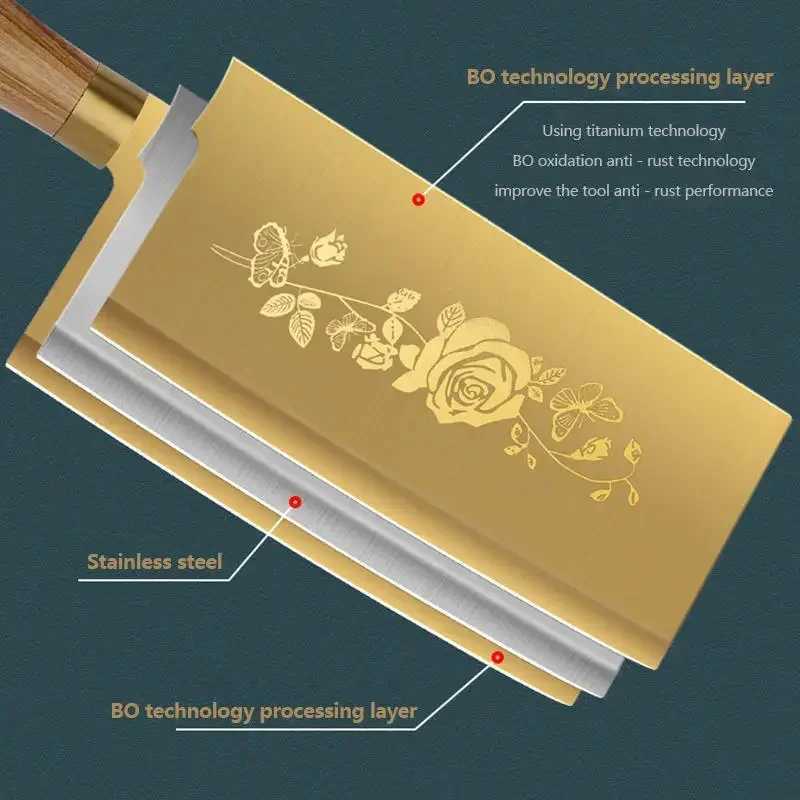 Gold Rose Pattern 4-Piece Kitchen Knife Set Luxury Stainless Steel Chef Knives for Cooking Sharp Professional Kitchen ToolsC250327
