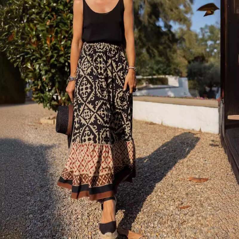 Dongdumaoyi Zomer Nieuwe Print Losse Patchwork Damesmode Uitlopende Rok C