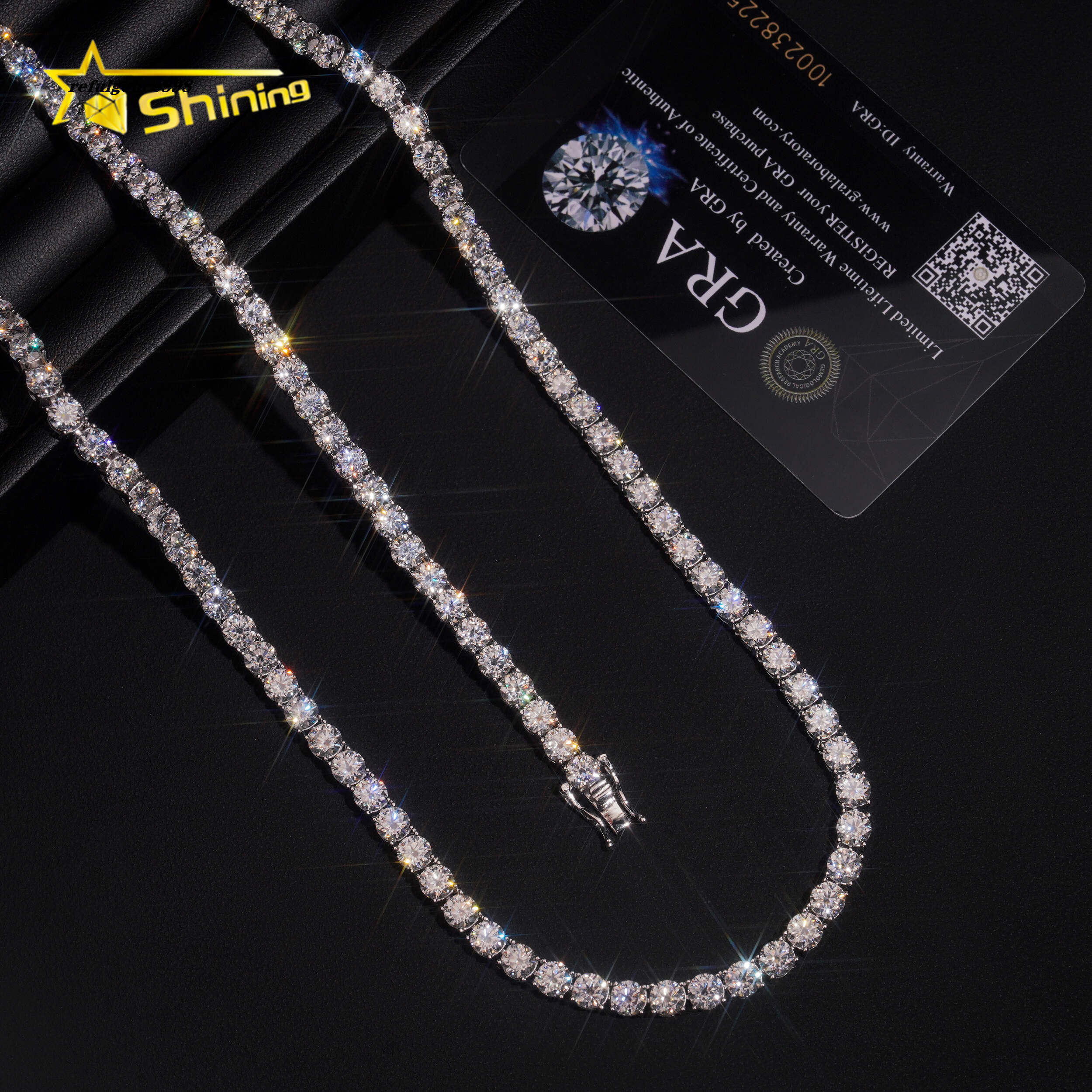 Hot Sale Cheapest Tennis Chain VVS Moissanite 925 Sterling Silver Gold Plated Pass Diamonds Test Sparkling Tennis Necklace RTS