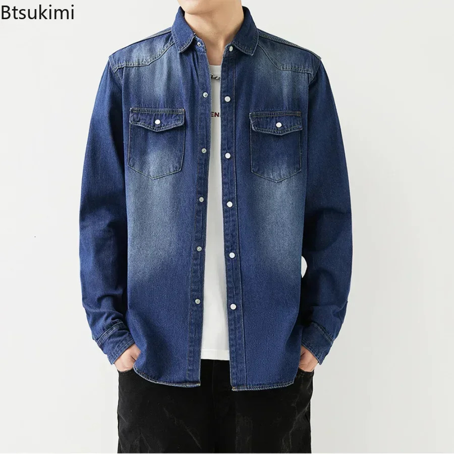 2025 Mens SpringSummer Long Sleeve Denim Shirt Korean Ultra Thin Set Tool Jeans Jacket Classic Fashion Simple Top 250318