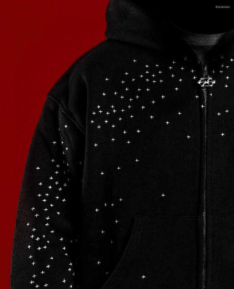 Men's Hoodies Spring American Rhinestone Design Cardigan Zipper Sweatshirt Trendy Brand High-end Couple Casual Short Gothic Jacket