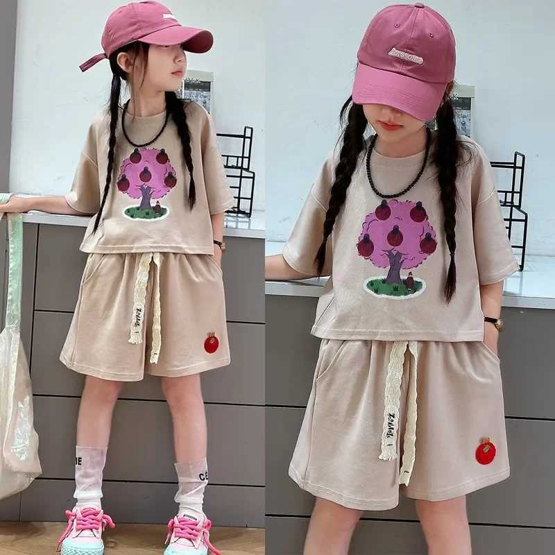 Summer girls clothing set countryside style short sleeved T-shirt and shorts 2-piece set teenage fashion topT250327