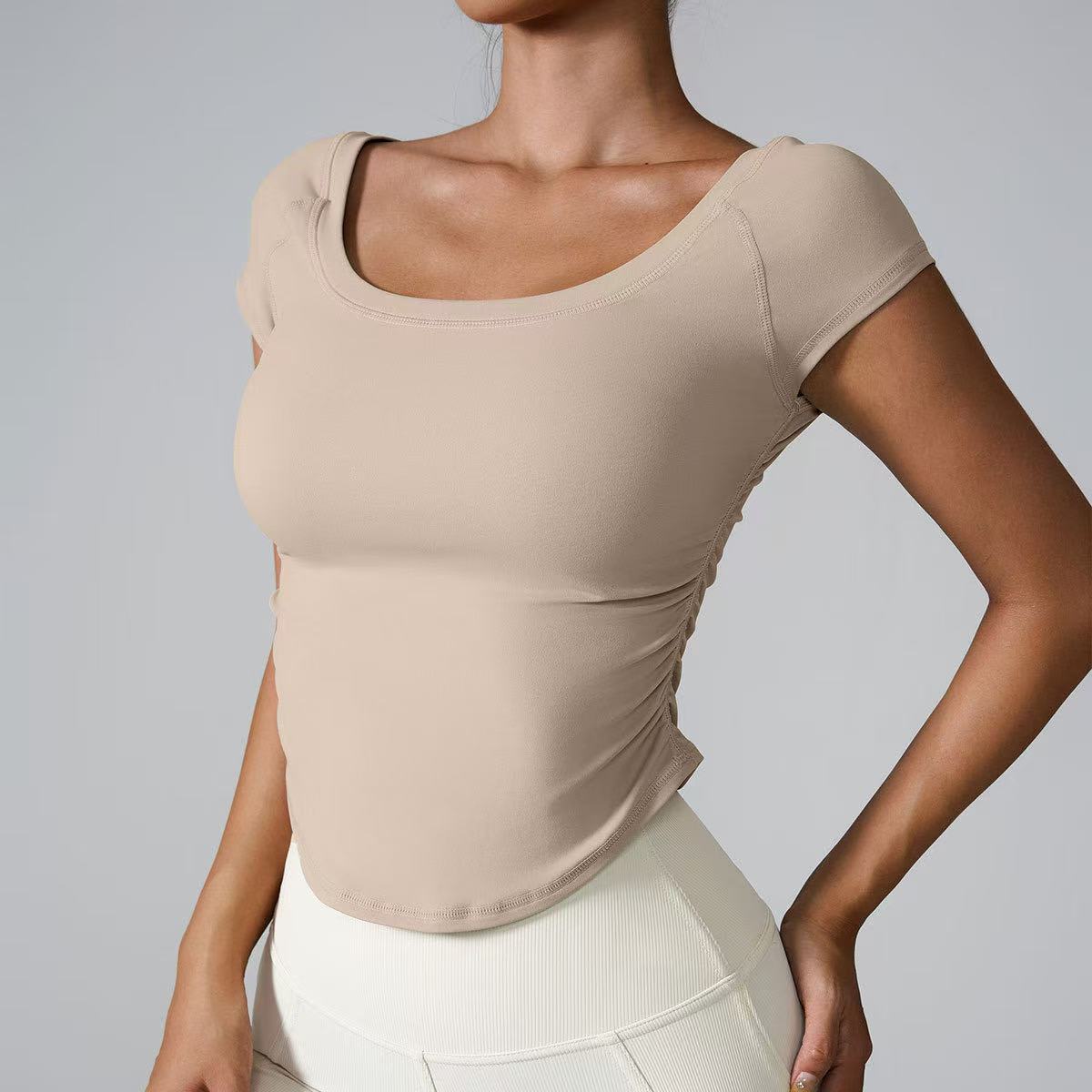 F1929 Women Yoga Short Sleeve Sports Shirts Tight Top Girl High T Shirt Elasticity Sport Tank Running Gym