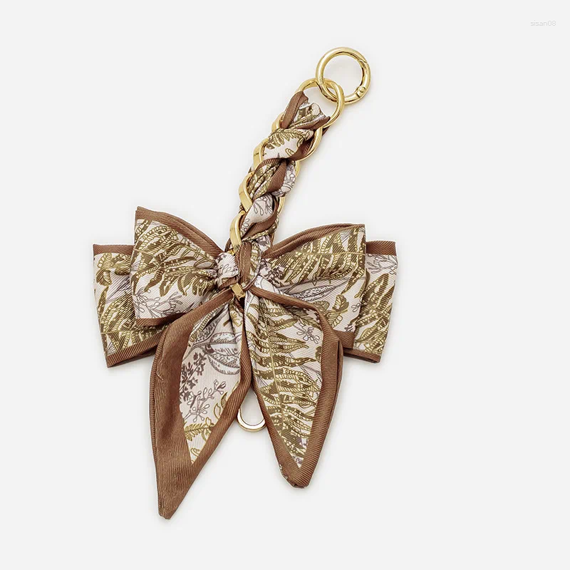 Keychains Hand Woven Silk Scarf Bag Extension Chain Vintage Printed Bow Pendant Accessories Car Cute Keychain Gifts For Friends