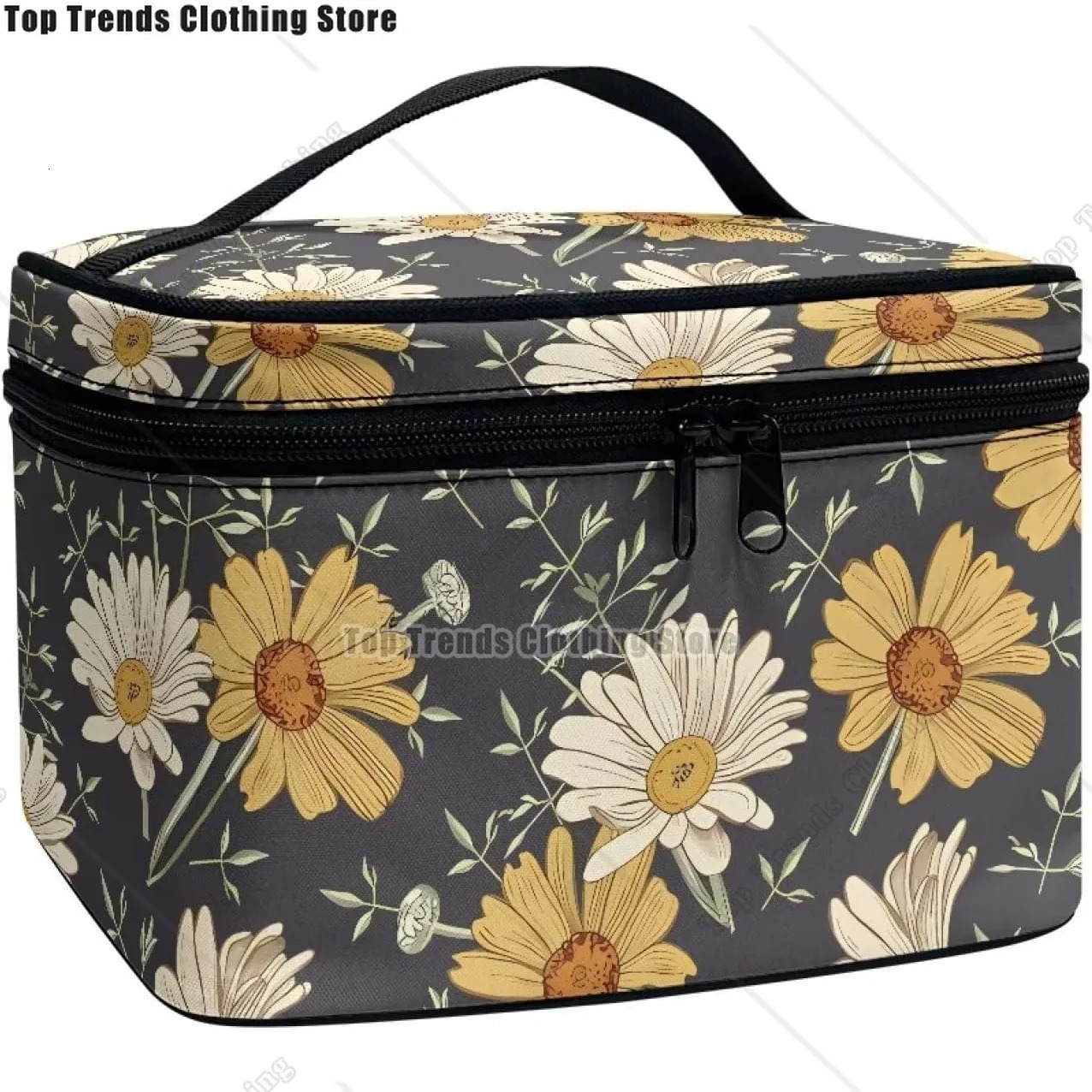 Forest Daisy Flower travel makeup bag female organizer with zipper and portable handle 250326