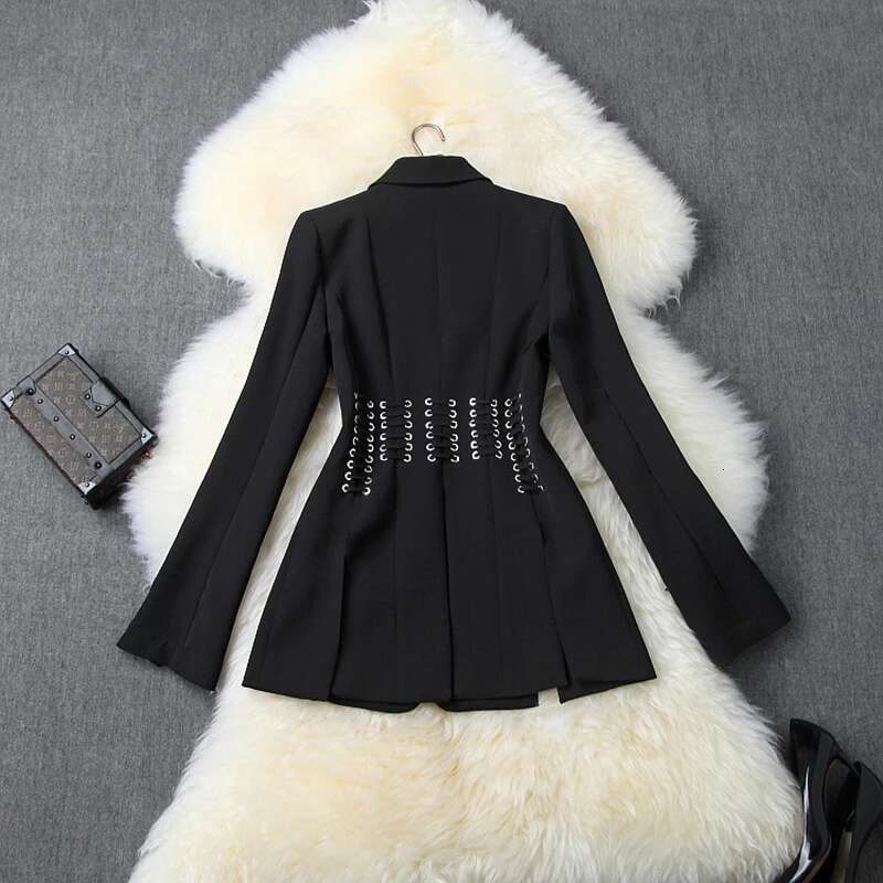 HIGH STREET 2024 Designer Stylish Women's Single Button Slit Rope Lacing Up Blazer Jacket