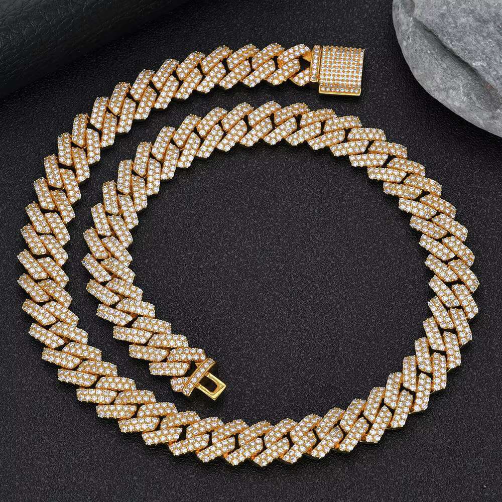 NUOYA Luxury 2 Row Shiny Zircon Diamond Cuban Link Chain Necklace 18K/White Gold Plated Hip Hop Jewelry for Women and Men