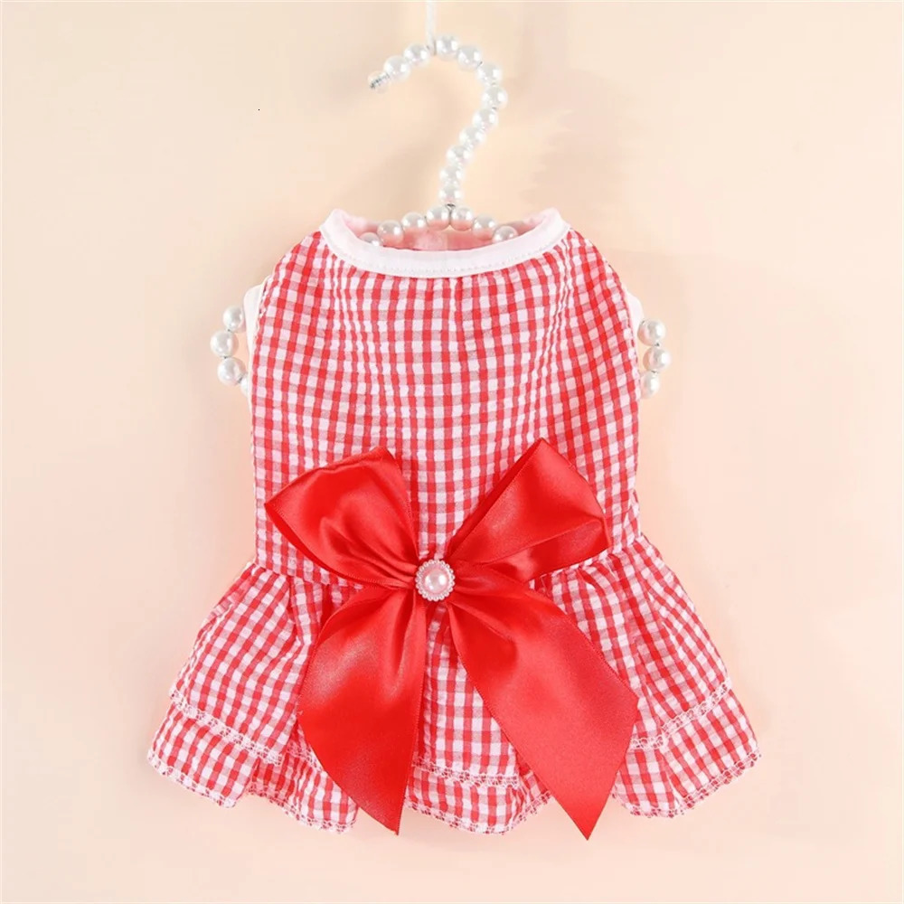 Cat Puppy Princess Dress Summer Pet Clothes Striped Plaid Dresses with Bow for Cats Kitten Rabbit Clothing ropa para gato 250326