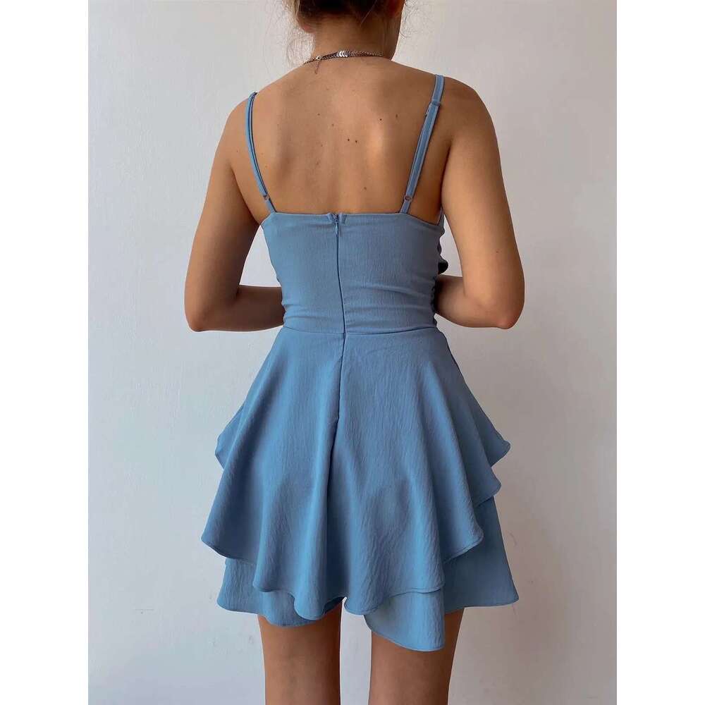Sexy Slim Dresses Strap Suspender Y2k Solid Ruffles Rompers Summer Casual Threaded Slip Playsuits Female Elegant Clothes