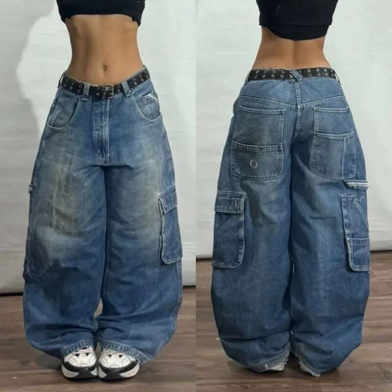 American New Fashion Geometric Pattern Embroidered Baggy Jeans Women Y2k Haruku Vintage Hip-Hop Popular Casual Wide-Leg Pants
