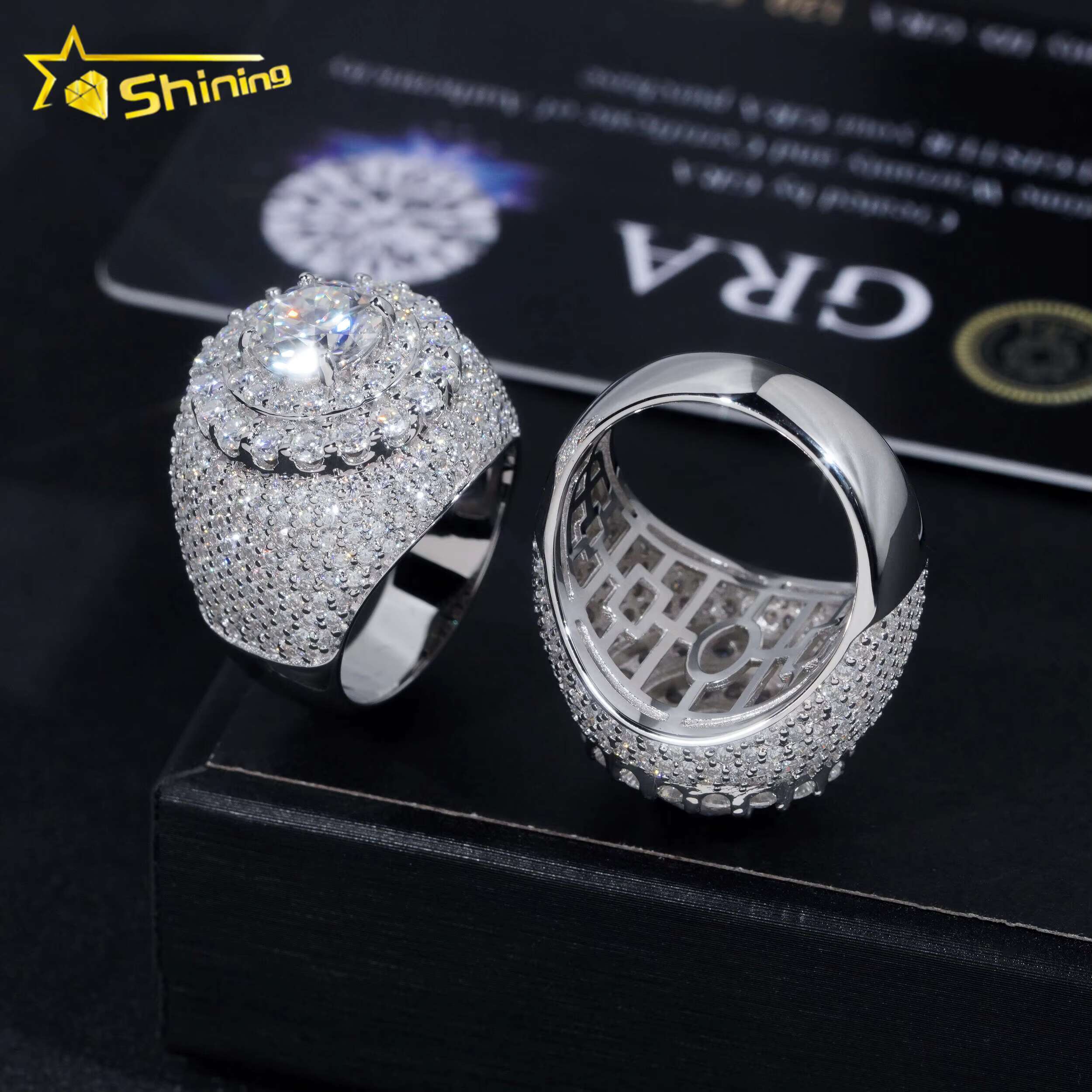Gold Plated Men Ring Fine Jewelry Fast Shipping GRA Moissanite Mens Ring 925 Silver Iced Out Hip Hop Rings
