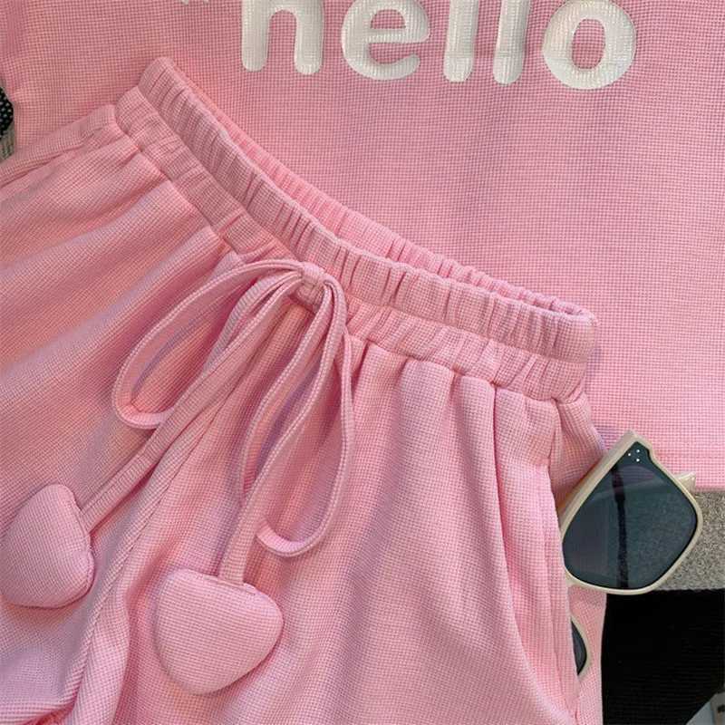 Girls clothing set summer childrens short sleeved set teenage girls letter T-shirt shorts sportswear setT250327