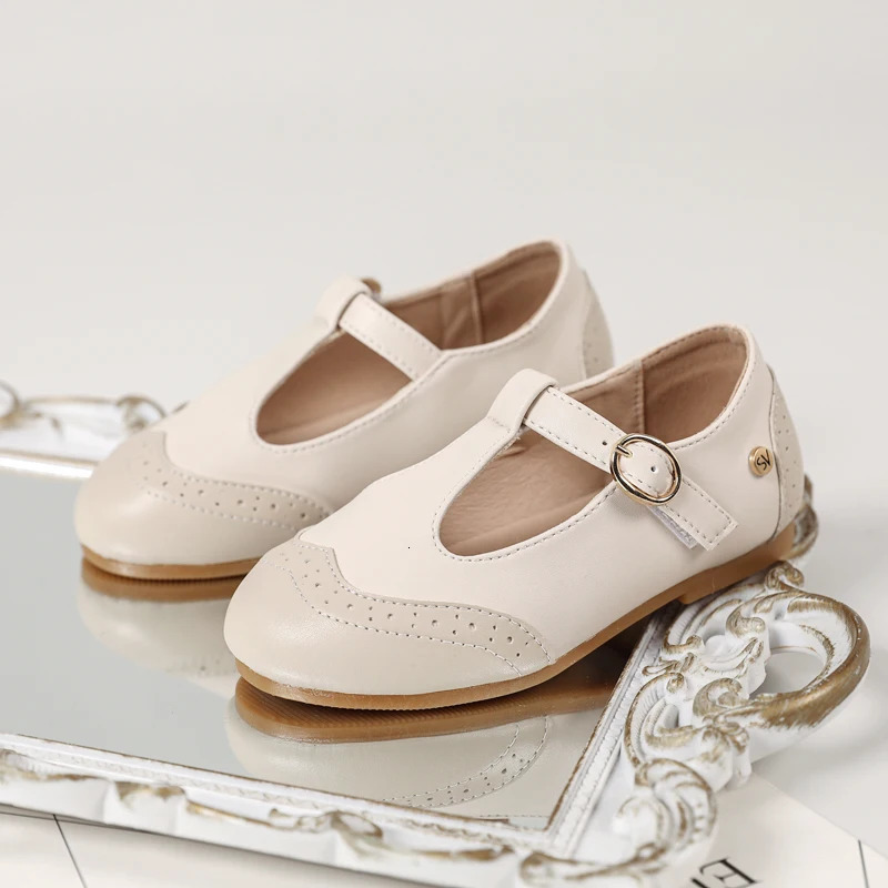 AS Kids Shoes Children Princess Shoes Baby Girls Beige Leather Shoes Toddler Fashion Flats Soft Sweet Shoes Party Mary Jane 250326