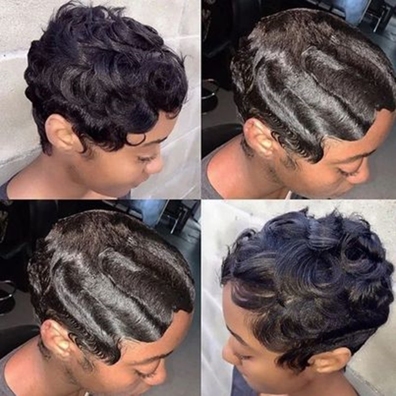 100% Human H Air T Frontal Deep Wave E Cut Bob Wig