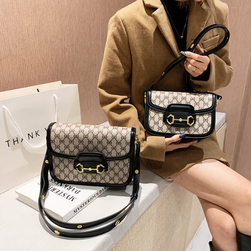 design bag new Fashion retro printed small square bag, saddle bag all-match shoulder crossbody bag trendy