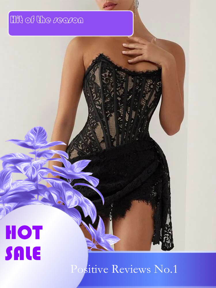 Dongdumaoyi High End Pure Mesh Jurk Hot Girl Wear Tube Top Cinched Taille Figuur Flatterende Kanten Skinny Schede
