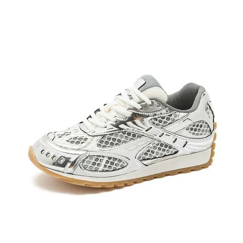 Womens luxury flat sneakers patchwork leather shoes optical sole air mesh running and walking couples wear fall 2024C250327