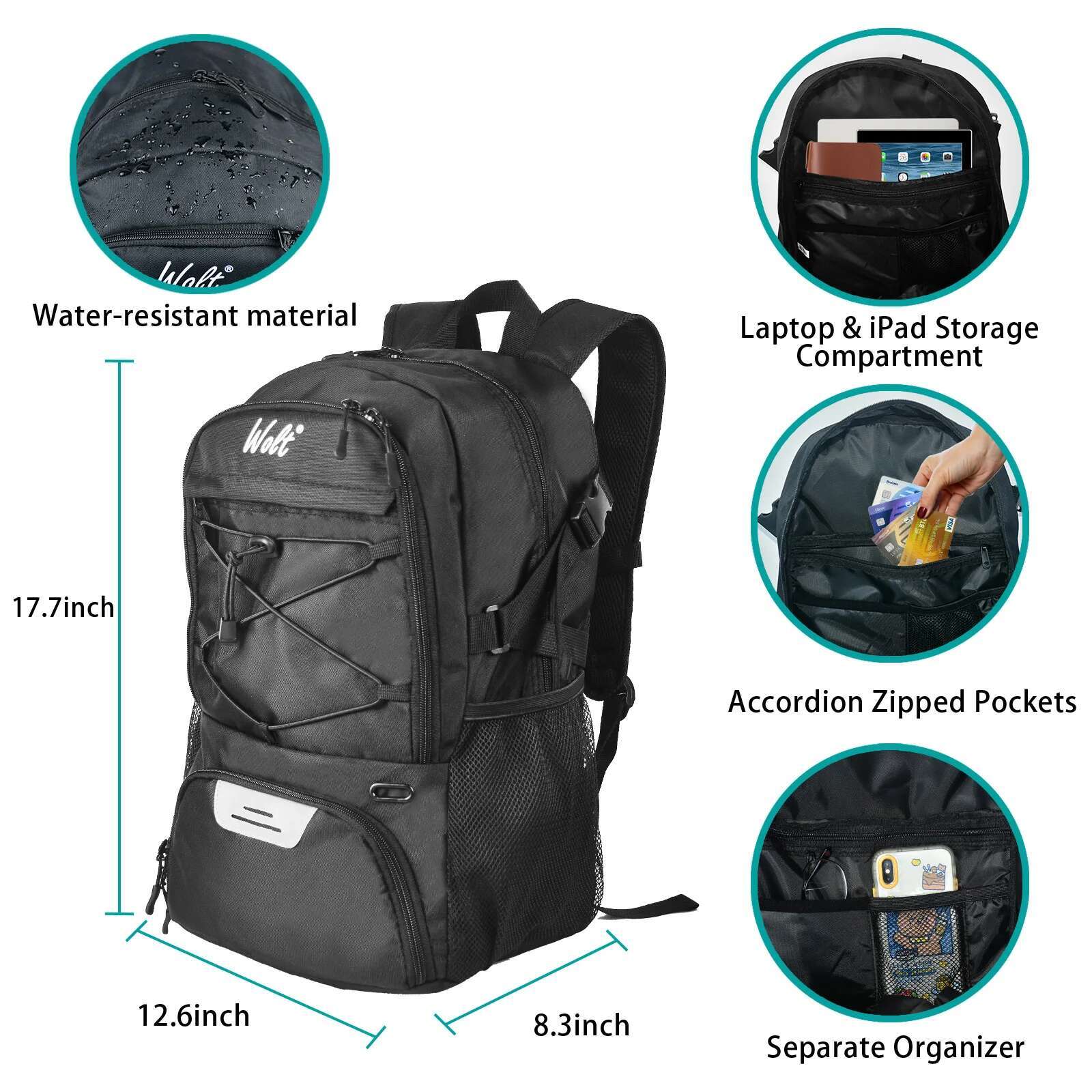 Wolt | Basketball Backpack Large Sports Bag With Separate Ball Holder & Shoes Compartment, Best For Basketball, Soccer, Voll