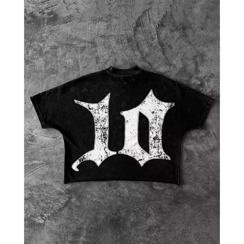 Y2K clothing mens streetwear Harajuku hiphop letter pattern Tshirt Gothic cotton short sleeved shirt 250326