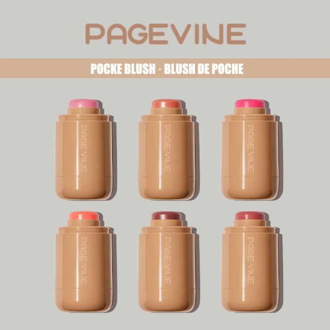 PAGE VINE Pocket Blush Stick 6 Colors juice box frecke Spicy Marg Multi-Functional Lip & Cheek Hydrating Stick Highlighter Waterproof Natural Blush