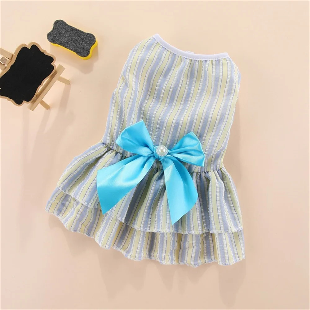 Cat Puppy Princess Dress Summer Pet Clothes Striped Plaid Dresses with Bow for Cats Kitten Rabbit Clothing ropa para gato 250326