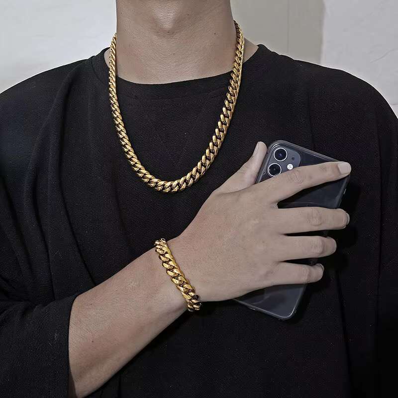 Hip Hop Trendy Chain Collar De Oro Necklace Women Choker Cuban Link Gold Plated Stainless Steel Jewelry